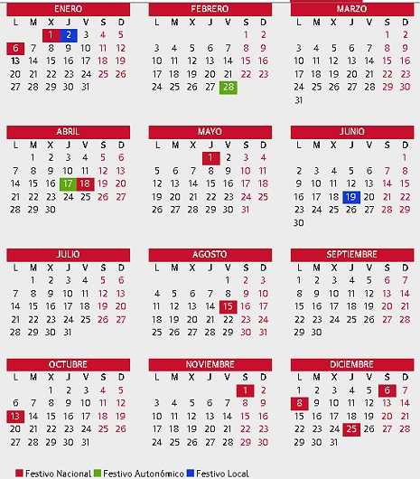 Este es el calendario laboral y días festivos  de Granada del año 2025 calendario laboral granada 2025